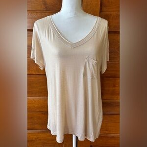 Rock & Republic Shimmery Beige V-Neck Short Sleeve Tee